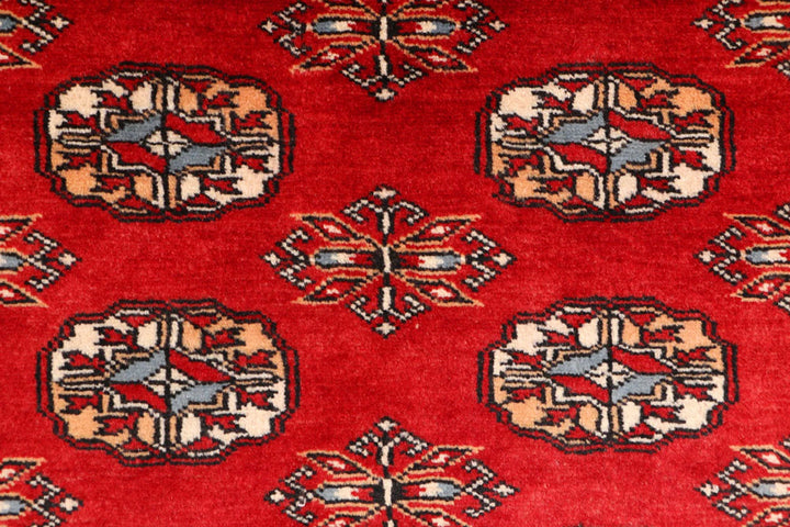 Red Pakistani Bokhara Rug 3' 1" x 5' Hand-Knotted | No. QA14912