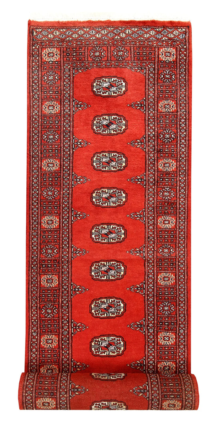 Tomato Pakistani Bokhara Rug 2'7" x 14'2" Hand-Knotted | No. QA14923