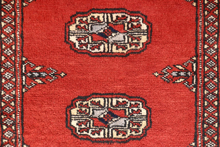 Tomato Pakistani Bokhara Rug 2'7" x 14'2" Hand-Knotted | No. QA14923