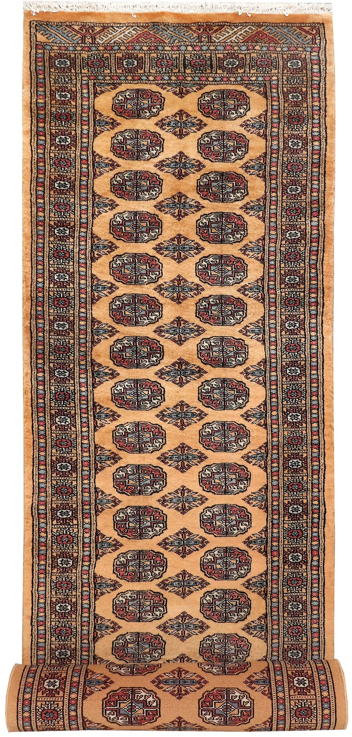 Sandy Brown Pakistani Bokhara Rug 2' 7" x 10' 9" Hand-Knotted | No. QA14982