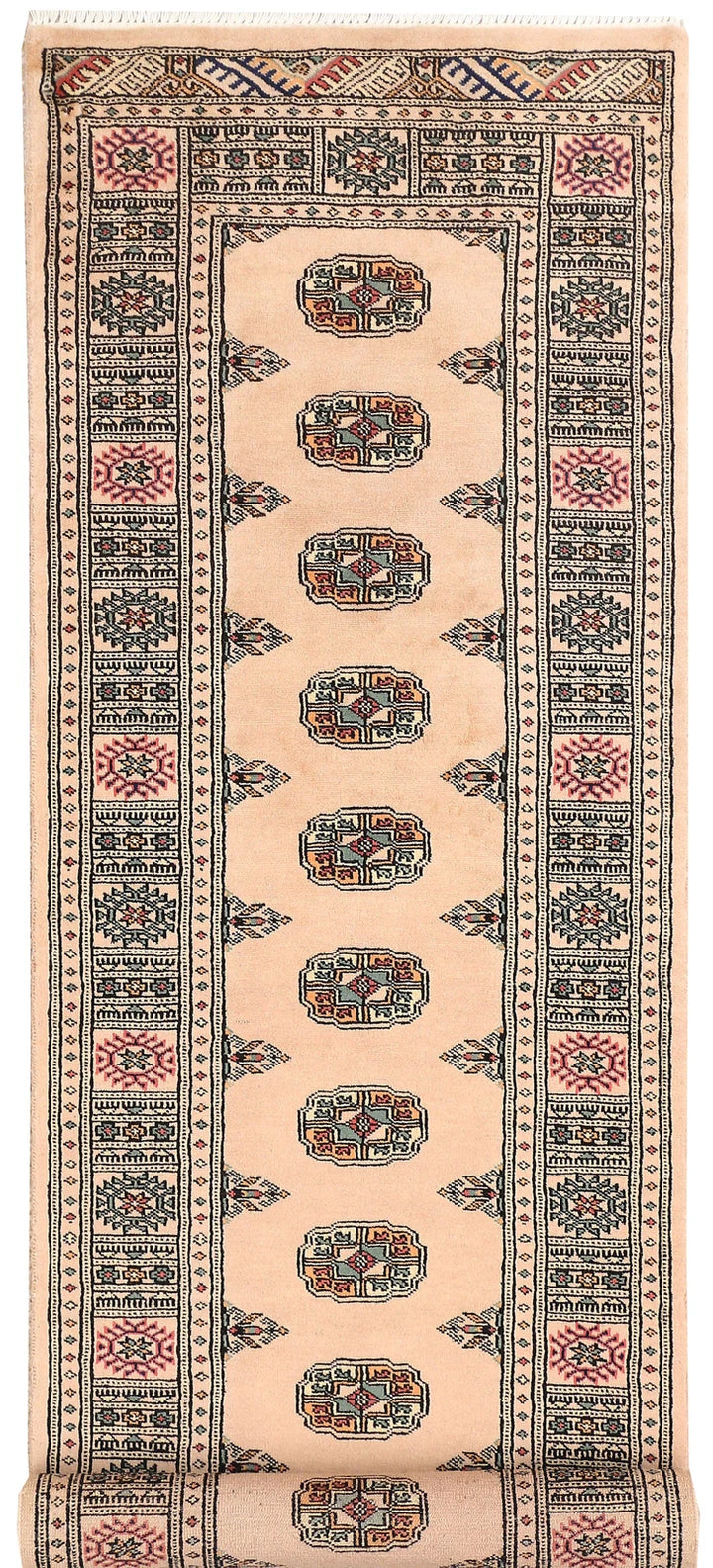 Antique White Pakistani Bokhara Rug 2' 7" x 9' 1" Hand-Knotted | No. QA15142