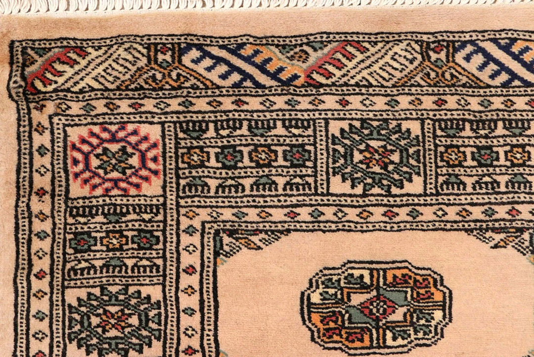 Antique White Pakistani Bokhara Rug 2' 7" x 9' 1" Hand-Knotted | No. QA15142