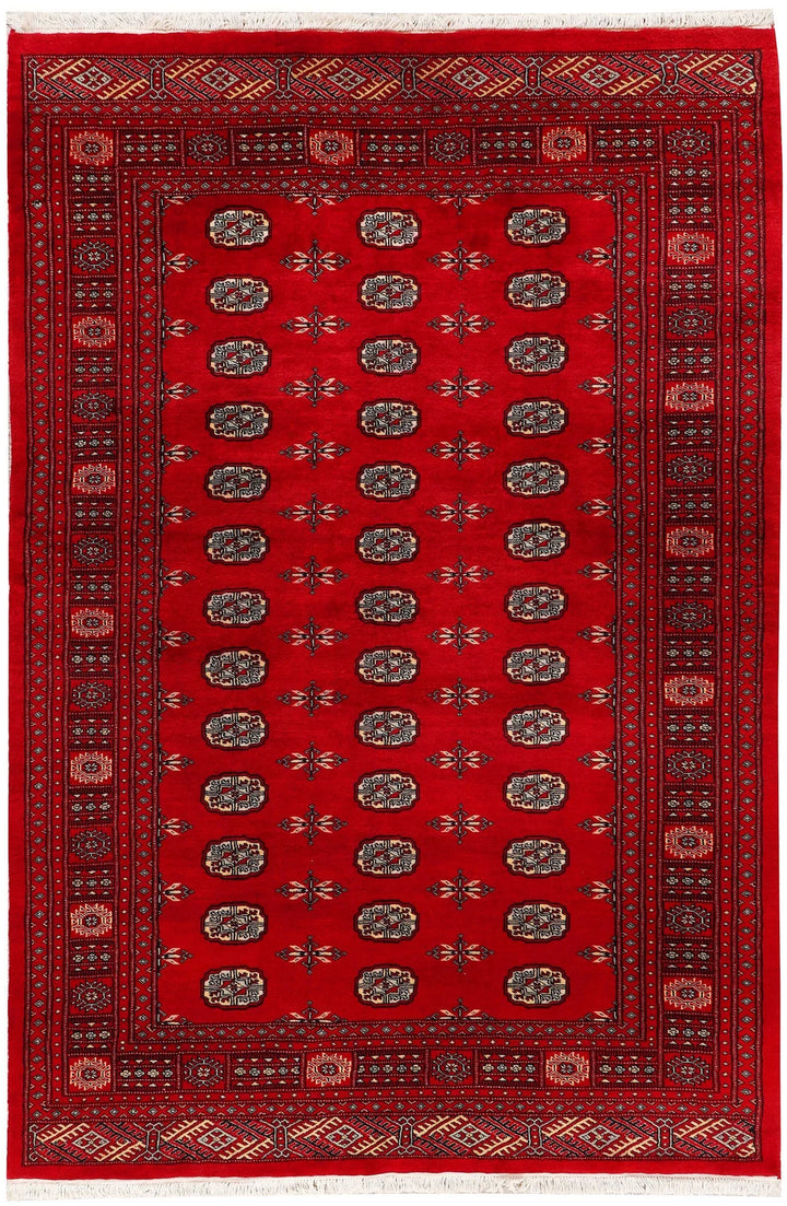 Red Bokhara Rug 6' 2" x 8' 10" Hand-Knotted | No. QA15160