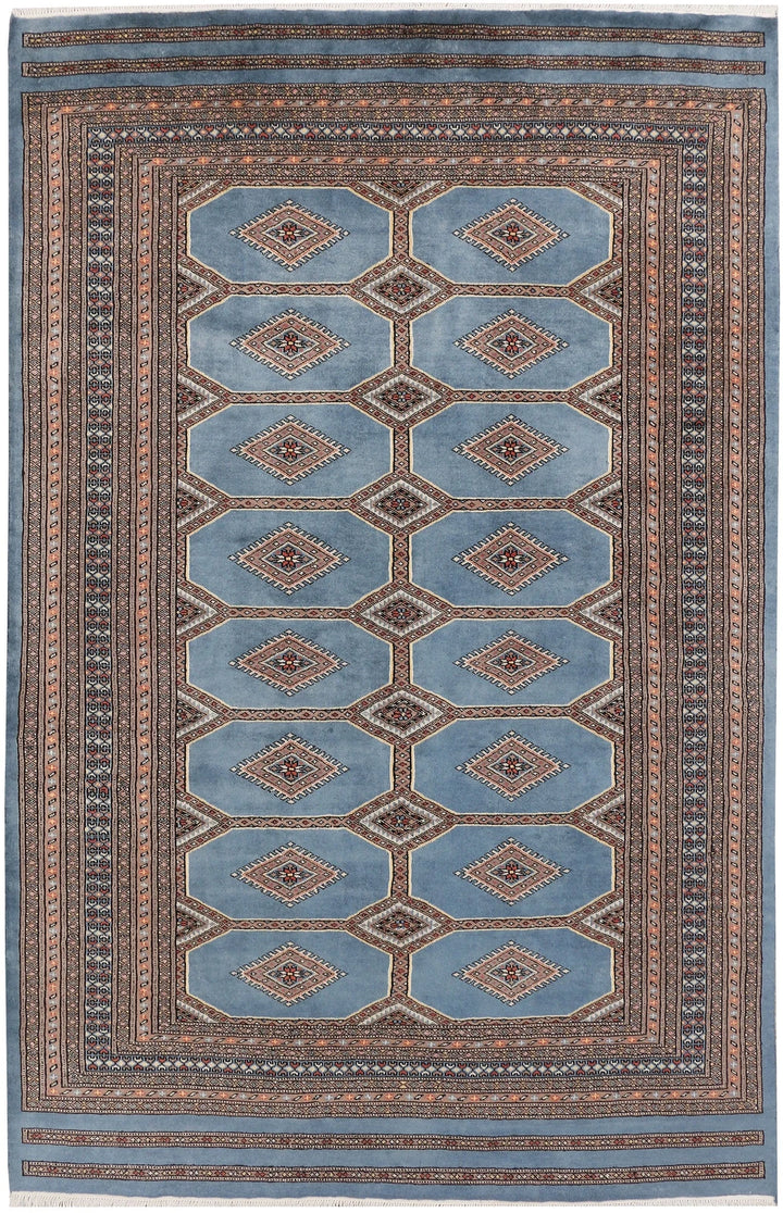 Light Slate Grey Pakistani Jaldar Rug 5' 7" x 8' 8" Hand-Knotted | No. QA15181