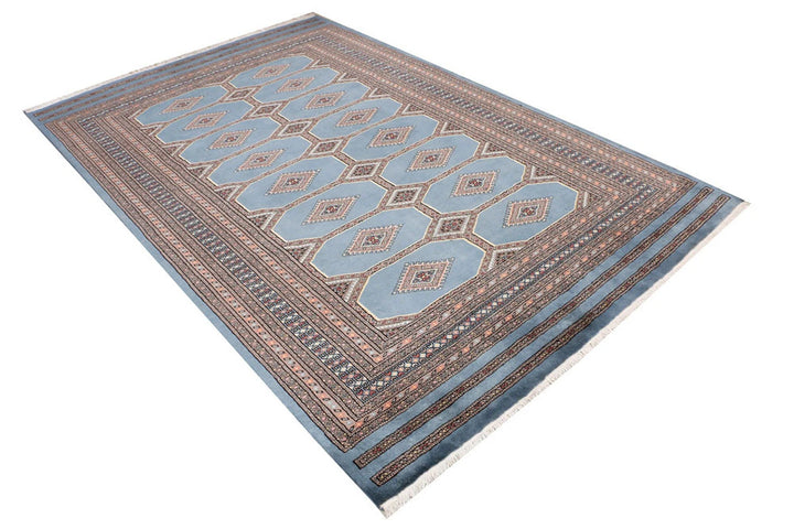 Light Slate Grey Pakistani Jaldar Rug 5' 7" x 8' 8" Hand-Knotted | No. QA15181