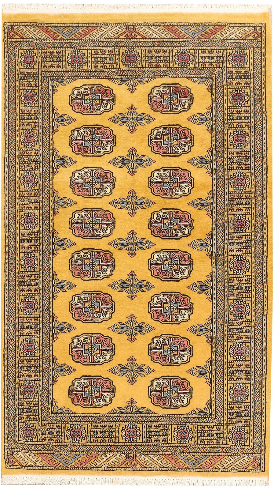 Gold Pakistani Bokhara Rug 3' 1" x 5' Hand-Knotted | No. QA15261