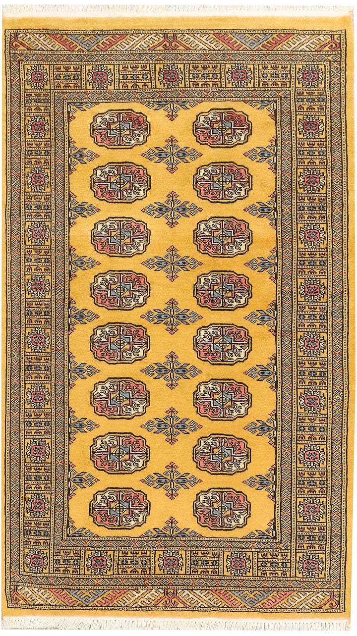 Gold Pakistani Bokhara Rug 3' 1" x 5' Hand-Knotted | No. QA15261