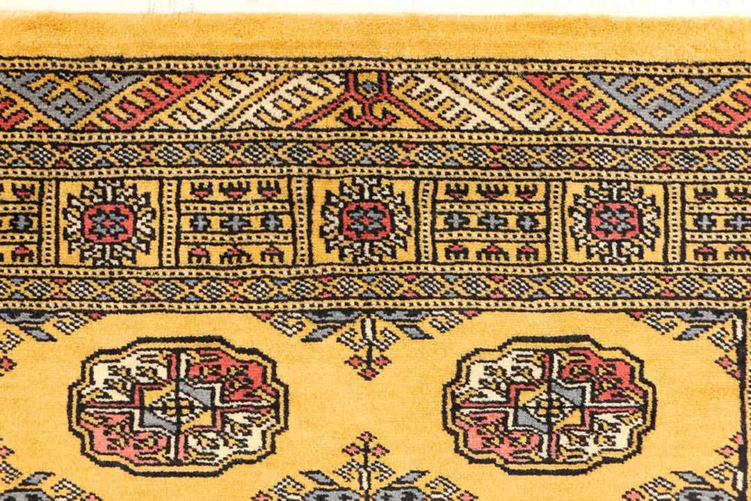 Gold Pakistani Bokhara Rug 3' 1" x 5' Hand-Knotted | No. QA15261
