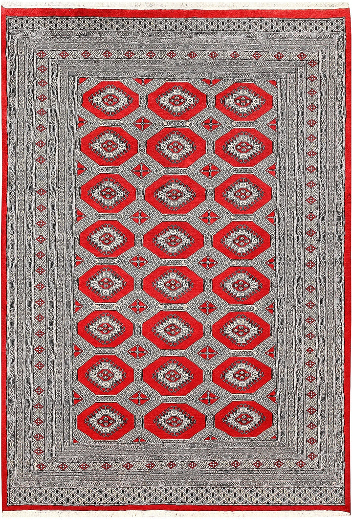 Red Pakistani Jaldar Rug 6' 1" x 8' 10" Hand-Knotted | No. QA15323
