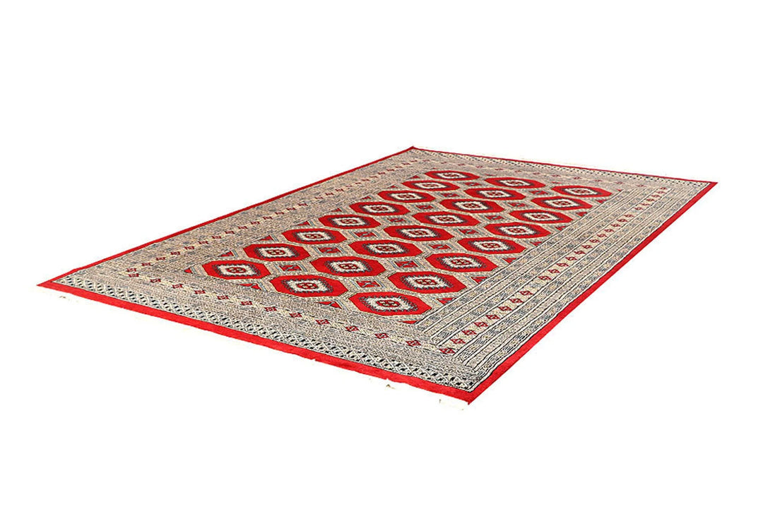 Red Pakistani Jaldar Rug 6' 1" x 8' 10" Hand-Knotted | No. QA15323