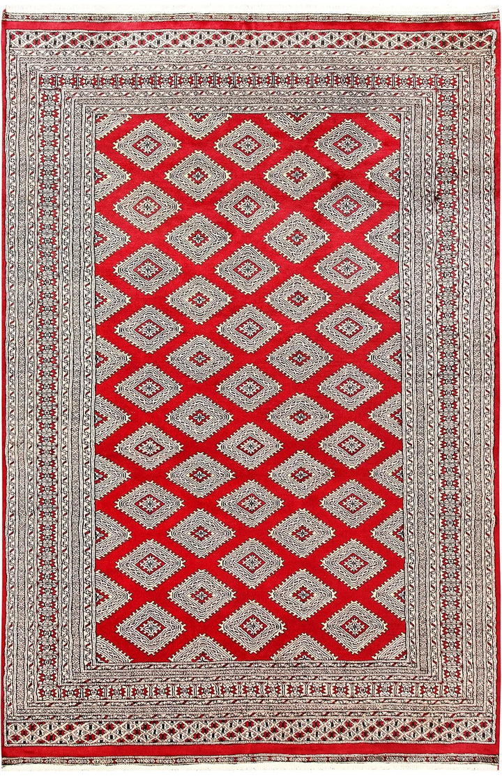 Red Pakistani Jaldar Rug 6' x 9'2" Hand-Knotted | No. QA15350