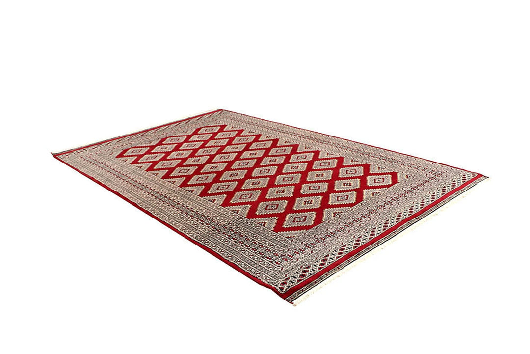 Red Pakistani Jaldar Rug 6' x 9'2" Hand-Knotted | No. QA15350