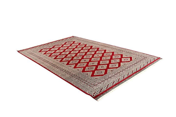 Red Pakistani Jaldar Rug 6' x 9'2" Hand-Knotted | No. QA15350