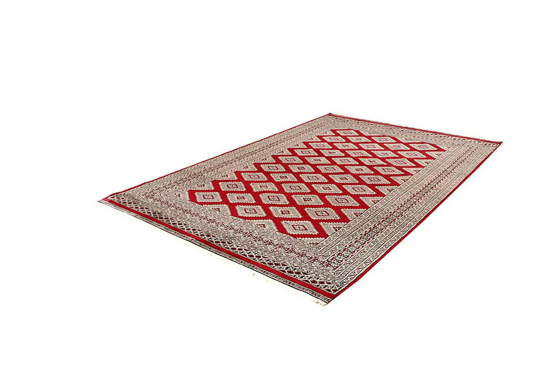 Red Pakistani Jaldar Rug 6' x 9'2" Hand-Knotted | No. QA15350
