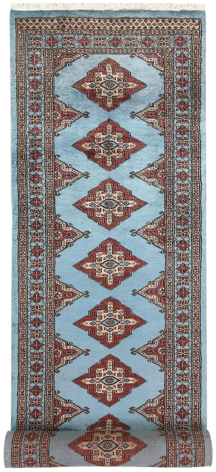 Light Steel Blue Pakistani Jaldar Rug 2' 7" x 9' 11" Hand-Knotted | No. QA15565