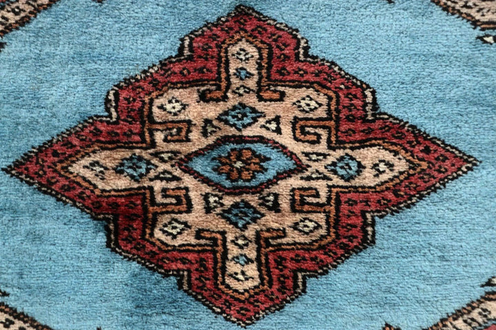 Light Steel Blue Pakistani Jaldar Rug 2' 7" x 9' 11" Hand-Knotted | No. QA15565