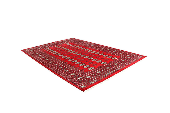 Red Pakistani Bokhara Rug 6' 1" x 8' 11" Hand-Knotted | No. QA15645