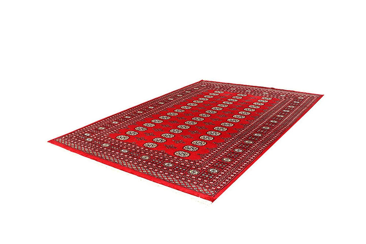 Red Pakistani Bokhara Rug 6' 1" x 8' 11" Hand-Knotted | No. QA15645