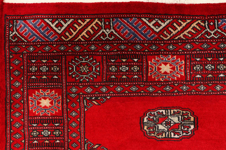 Red Pakistani Bokhara Rug 3' 1" x 5' Hand-Knotted | No. QA15693