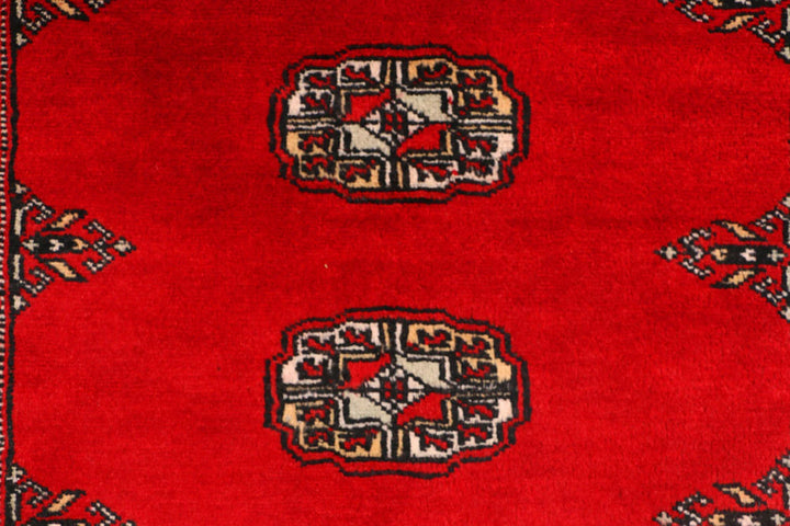 Red Pakistani Bokhara Rug 3' 1" x 5' Hand-Knotted | No. QA15693