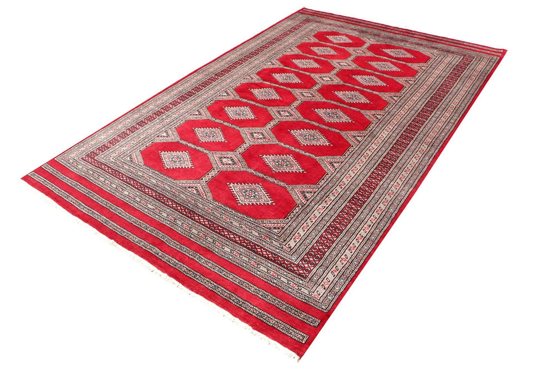 Firebrick Red Pakistani Jaldar Rug 5' 6" x 8' 6" Hand-Knotted | No. QA15776