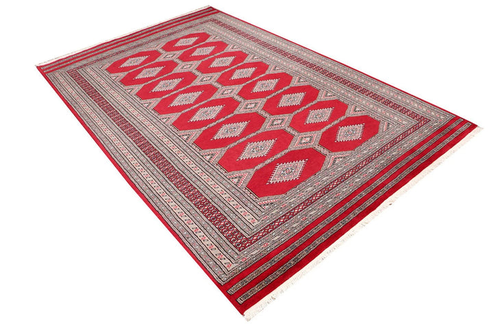 Firebrick Red Pakistani Jaldar Rug 5' 6" x 8' 6" Hand-Knotted | No. QA15776