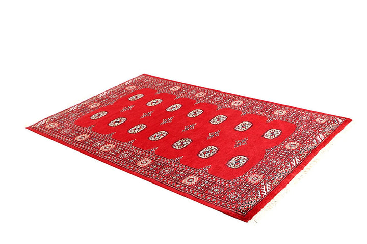 Red Pakistani Bokhara Rug 4' 2" x 6' 7" Hand-Knotted | No. QA15941