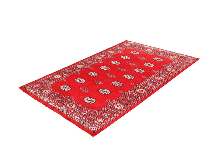 Red Pakistani Bokhara Rug 4' 2" x 6' 7" Hand-Knotted | No. QA15941