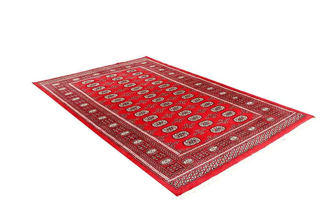 Firebrick Pakistani Bokhara Rug 5' 1" x 8' Hand-Knotted | No. QA16041