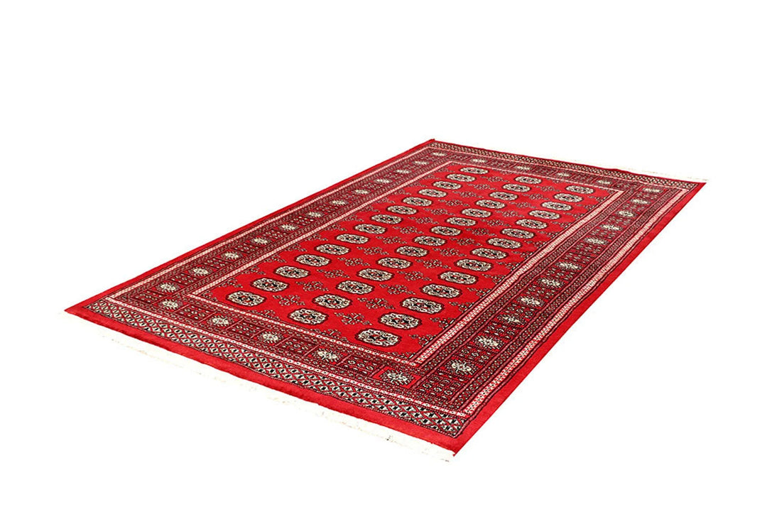 Firebrick Pakistani Bokhara Rug 5' 1" x 8' Hand-Knotted | No. QA16041