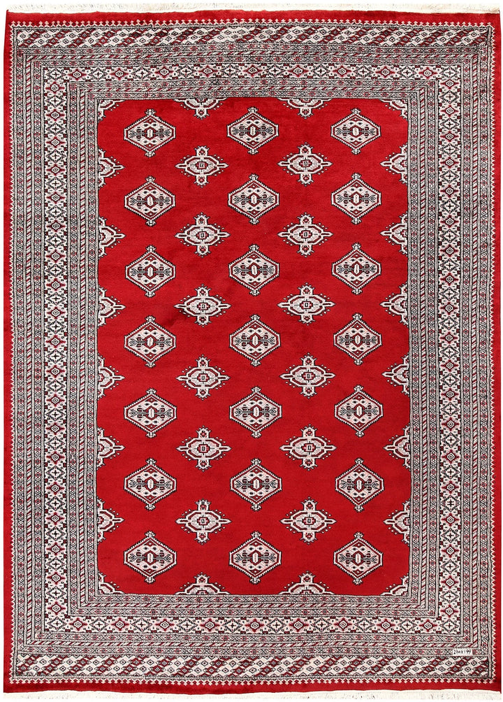 Red Pakistani Jaldar Rug 6' 7" x 8' 10" Hand-Knotted | No. QA16094