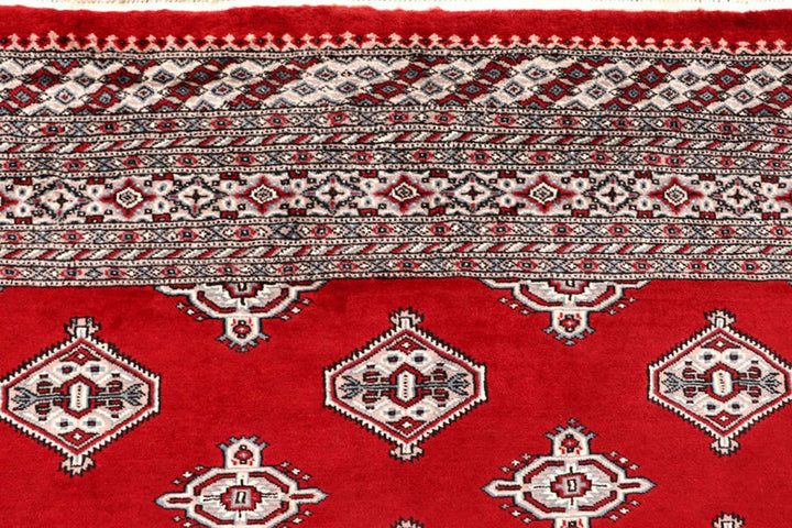 Red Pakistani Jaldar Rug 6' 7" x 8' 10" Hand-Knotted | No. QA16094