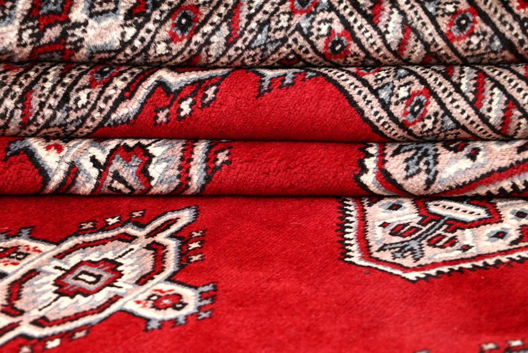 Red Pakistani Jaldar Rug 6' 7" x 8' 10" Hand-Knotted | No. QA16094