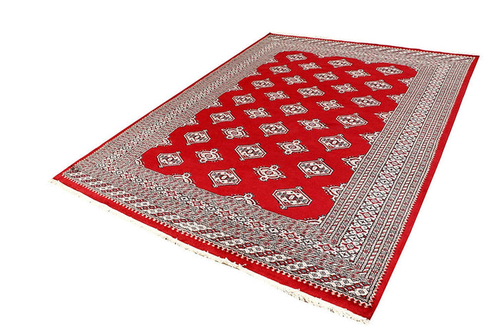 Red Pakistani Jaldar Rug 6' 7" x 8' 10" Hand-Knotted | No. QA16094