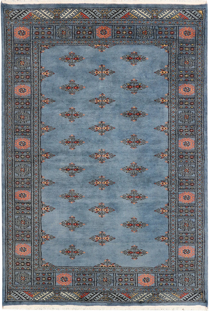 Steel Blue Pakistani Butterfly Rug 4' 1" x 5' 11" Hand-Knotted | No. QA16151