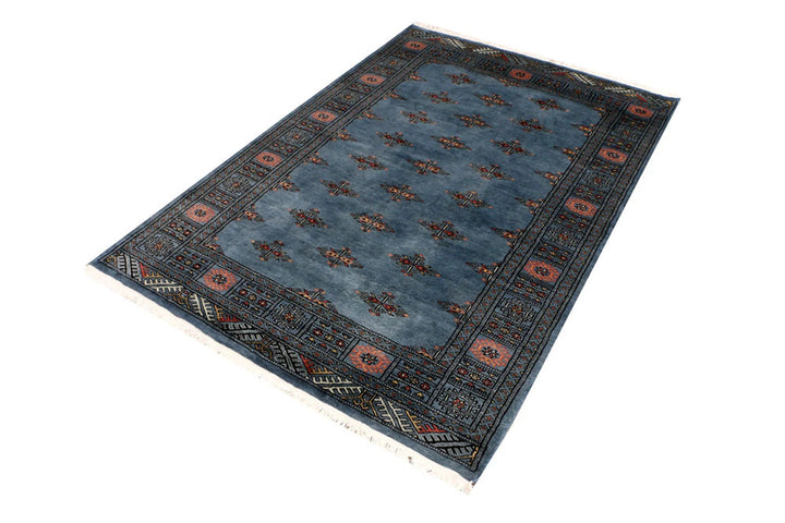 Steel Blue Pakistani Butterfly Rug 4' 1" x 5' 11" Hand-Knotted | No. QA16151