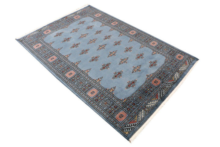 Steel Blue Pakistani Butterfly Rug 4' 1" x 5' 11" Hand-Knotted | No. QA16151