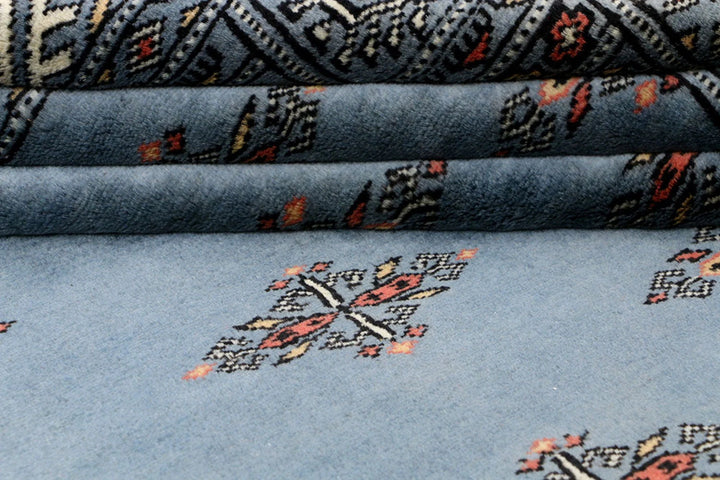 Steel Blue Pakistani Butterfly Rug 4' 1" x 5' 11" Hand-Knotted | No. QA16151