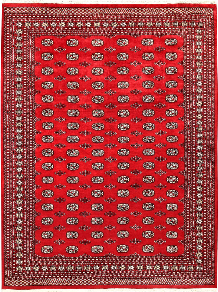 Red Pakistani Bokhara Rug 9' 3" x 12' 3" Hand-Knotted | No. QA16317