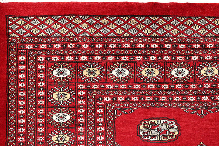 Red Pakistani Bokhara Rug 9' 3" x 12' 3" Hand-Knotted | No. QA16317