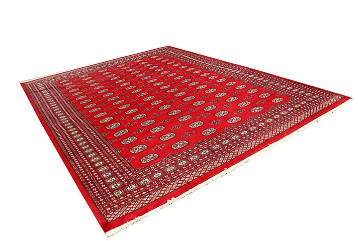 Red Pakistani Bokhara Rug 9' 3" x 12' 3" Hand-Knotted | No. QA16317