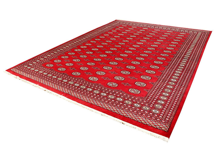 Red Pakistani Bokhara Rug 9' 3" x 12' 3" Hand-Knotted | No. QA16317