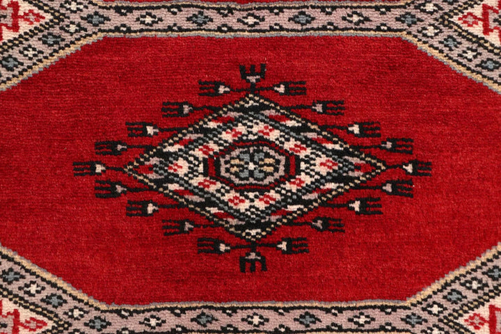 Red Pakistani Jaldar Rug 2' 4" x 9' 5" Hand-Knotted | No. QA16463