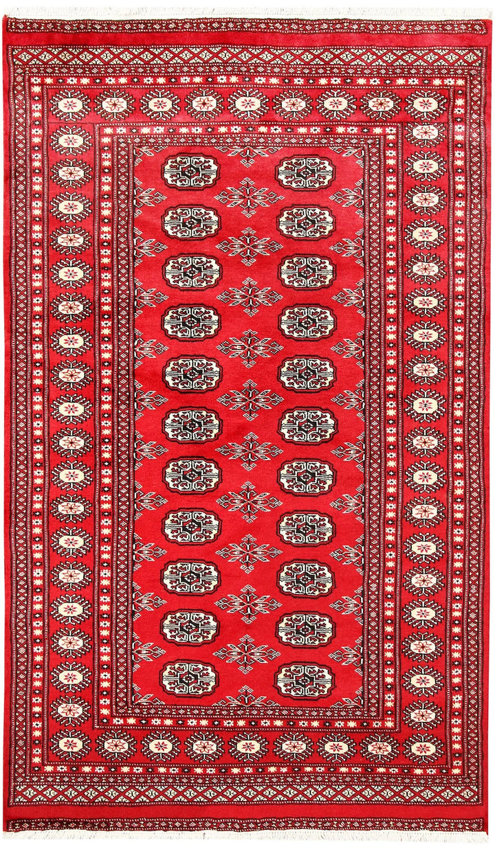 Red Pakistani Bokhara Rug 4' x 6' 9" Hand-Knotted | No. QA16471
