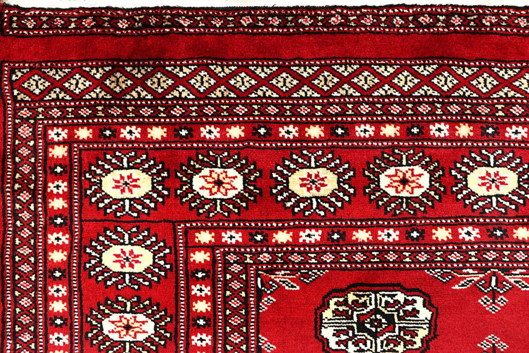 Red Pakistani Bokhara Rug 4' x 6' 9" Hand-Knotted | No. QA16471