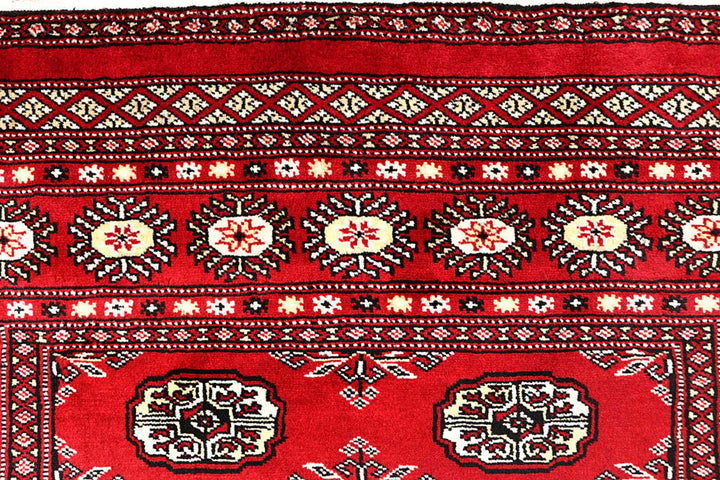 Red Pakistani Bokhara Rug 4' x 6' 9" Hand-Knotted | No. QA16471