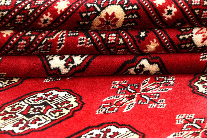 Red Pakistani Bokhara Rug 4' x 6' 9" Hand-Knotted | No. QA16471