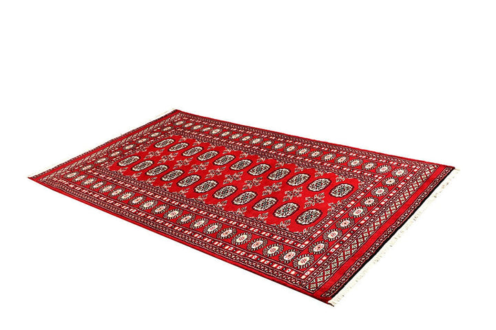 Red Pakistani Bokhara Rug 4' x 6' 9" Hand-Knotted | No. QA16471