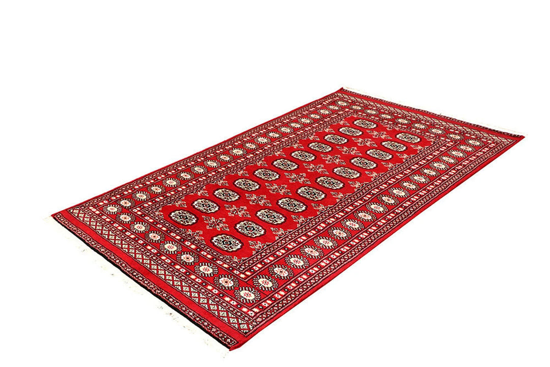 Red Pakistani Bokhara Rug 4' x 6' 9" Hand-Knotted | No. QA16471