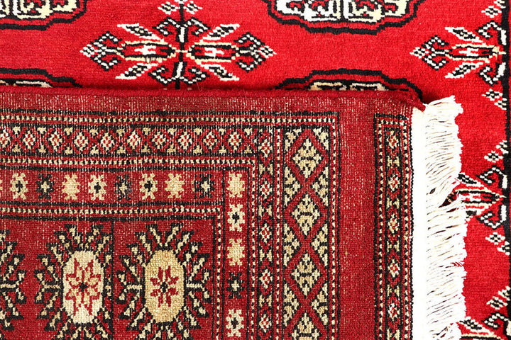 Red Pakistani Bokhara Rug 4' x 6' 9" Hand-Knotted | No. QA16471
